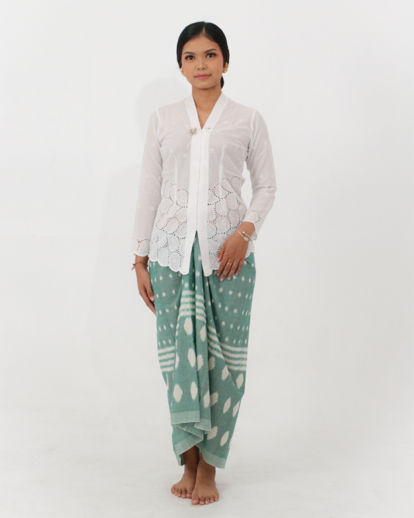 Traditional Balinese handwoven sarong in pastel green